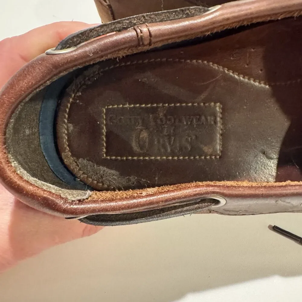 Mens Orvis Waxed Brown Boat Shoes Size 13M Vintage